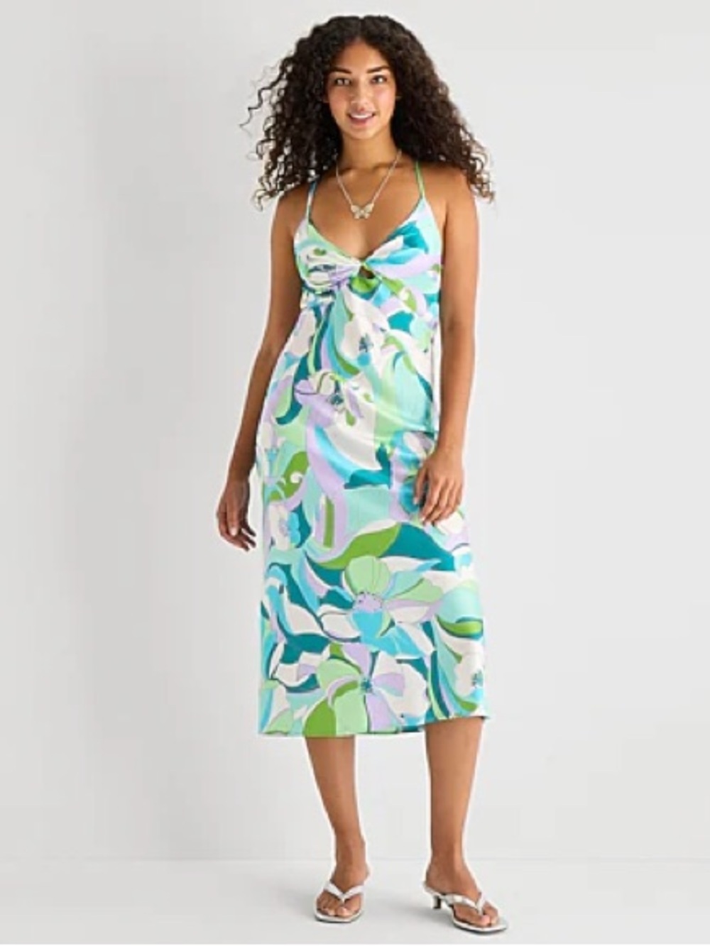 Honey and Rosie Pucci style teal and purple floral printed midi dress small